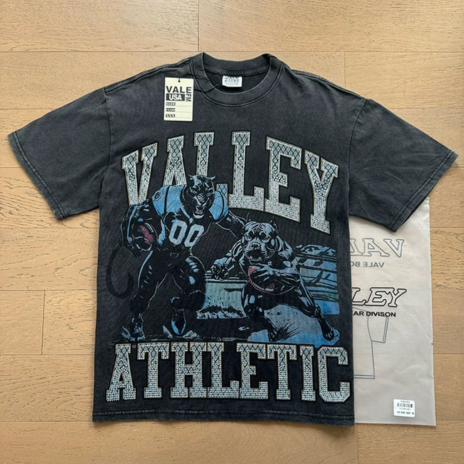 Vale Athletic Vintage Graphic T-Shirt Washed Black Hover Image