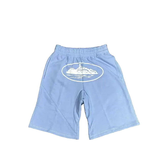 Corteiz Alcatraz Island Graphic Heavyweight Shorts Light Blue Hover Image