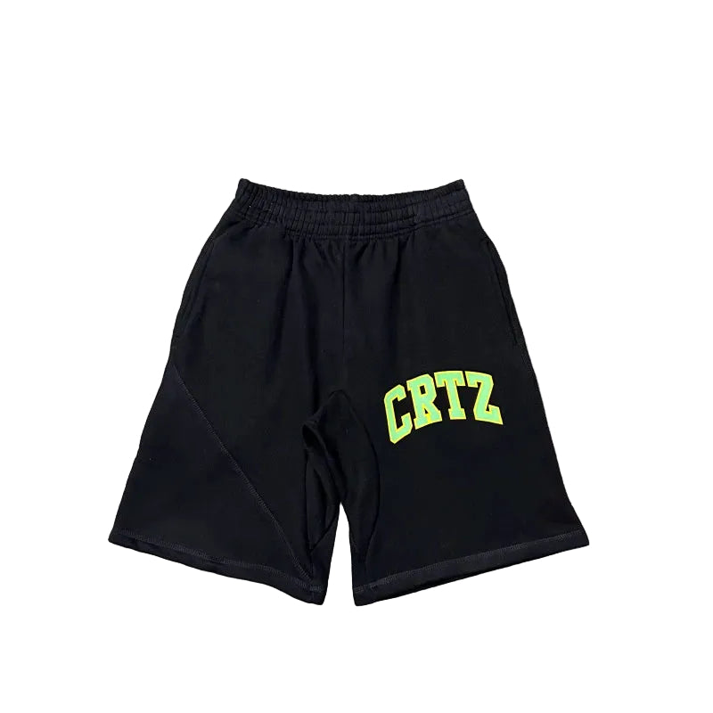 Corteiz Collegiate Arc Logo Heavyweight Shorts - Black green