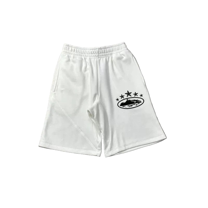 Corteiz 5-Star Alcatraz Island Front Logo Heavyweight Shorts white