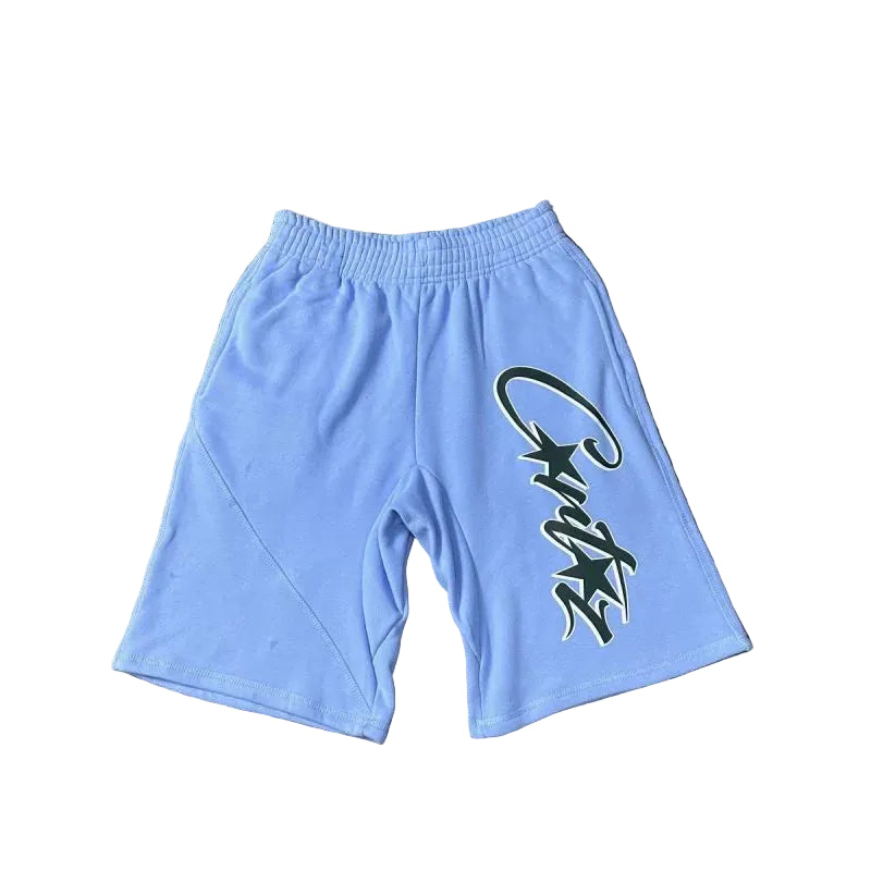 Corteiz Signature Script Logo Heavyweight Shorts blue