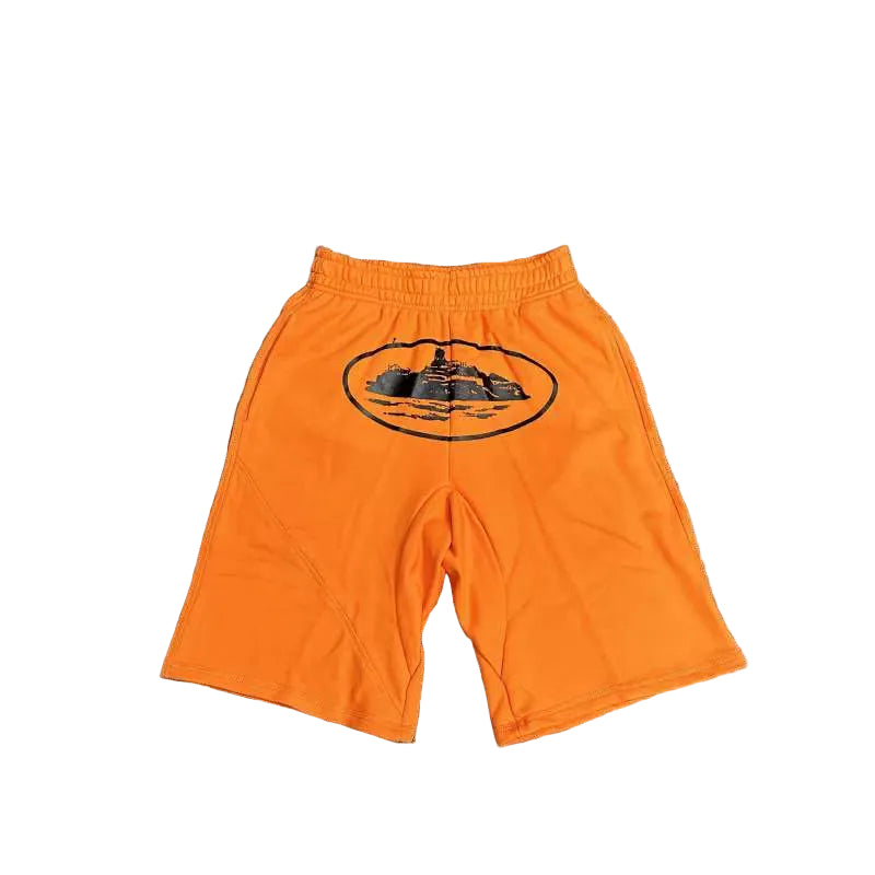 Corteiz Alcatraz Island Graphic Heavyweight Shorts Orange