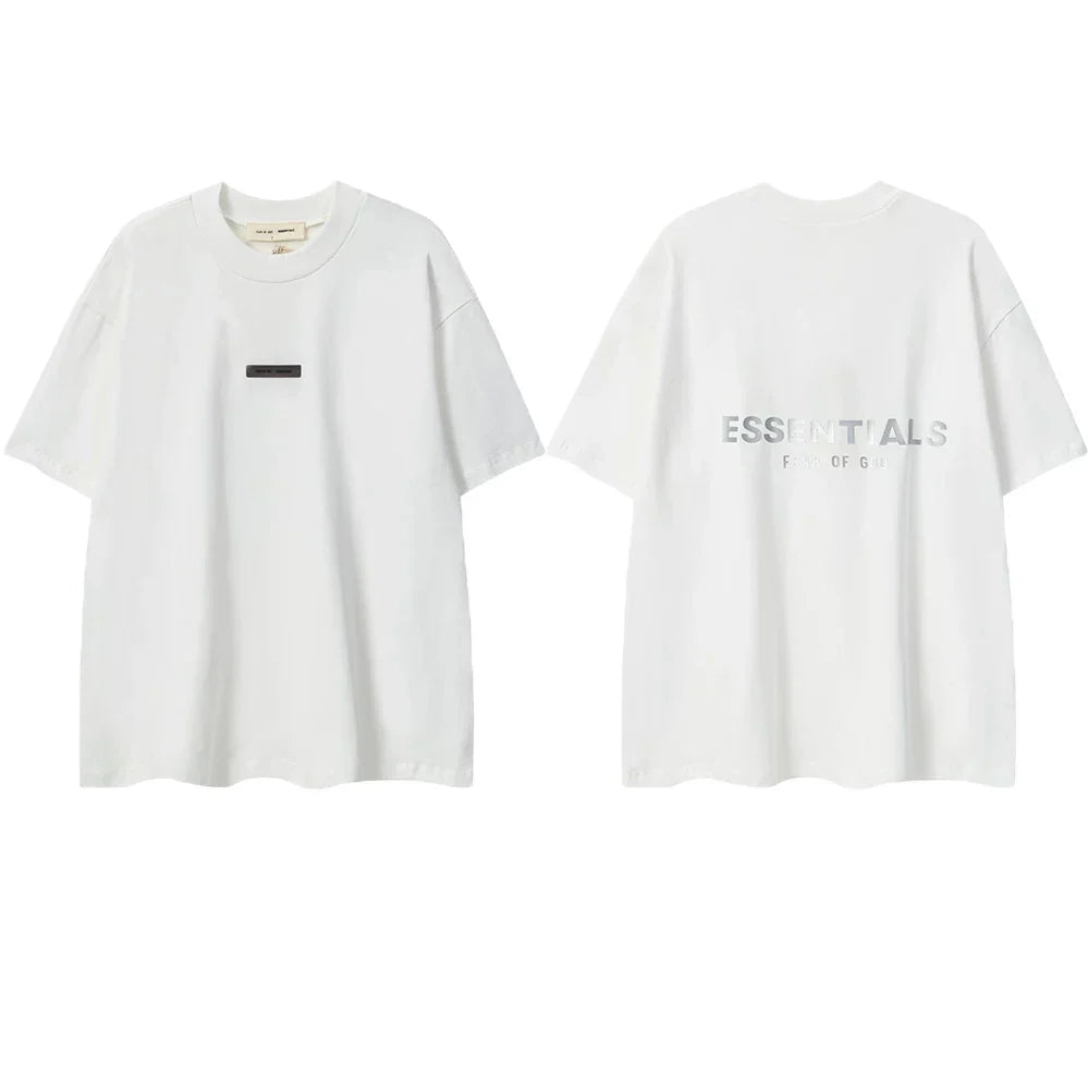ESSENTIALS Short sleeved T-shirt European and American High Street FOG Double Line Men's and Women's American Trendy Brand Pure Cotton Round Neck Loose Set (52)