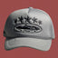 Corteiz Vintage Grey Trucker Hat with Black Stars and Cruise Ship Graphic