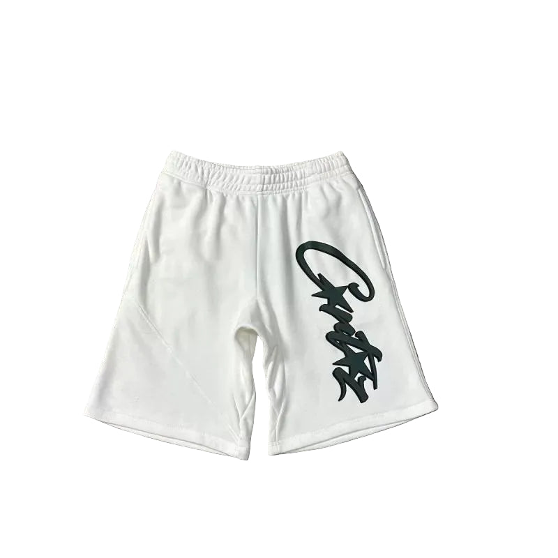 Corteiz Signature Script Logo Heavyweight Shorts white