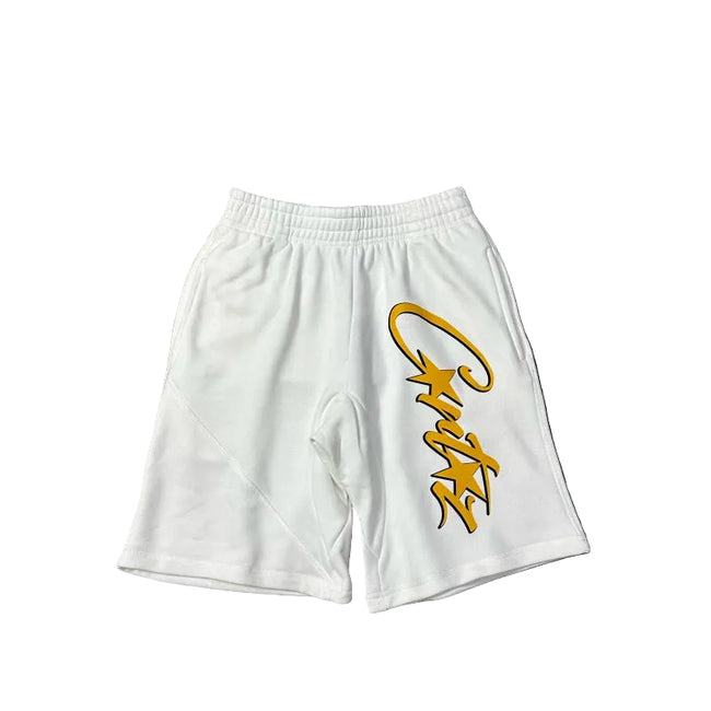 Corteiz Signature Script Logo Heavyweight Shorts white/yellow Hover Image