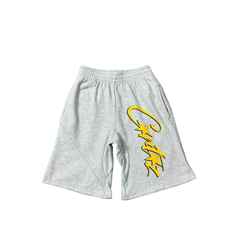 Corteiz Signature Script Logo Heavyweight Shorts grey/yellow