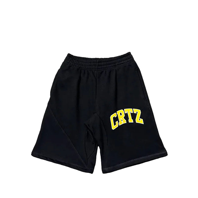 Corteiz Collegiate Arc Logo Heavyweight Shorts - Black yellow Hover Image