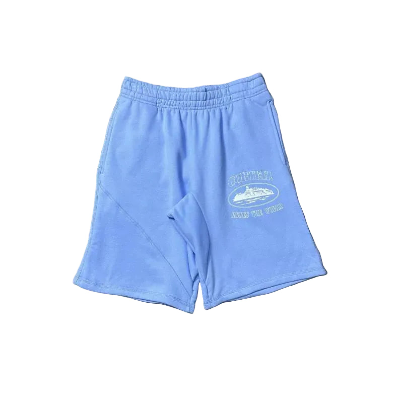 Corteiz Alcatraz Island Front Oval Logo Heavyweight Shorts blue