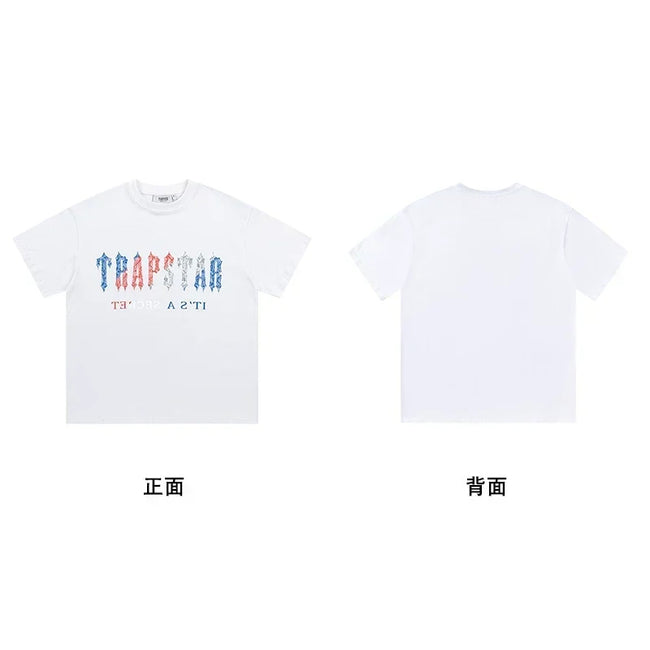 Trapstar 3D Gothic T Back Logo White Tee & Crystal Text White Tee Main Image