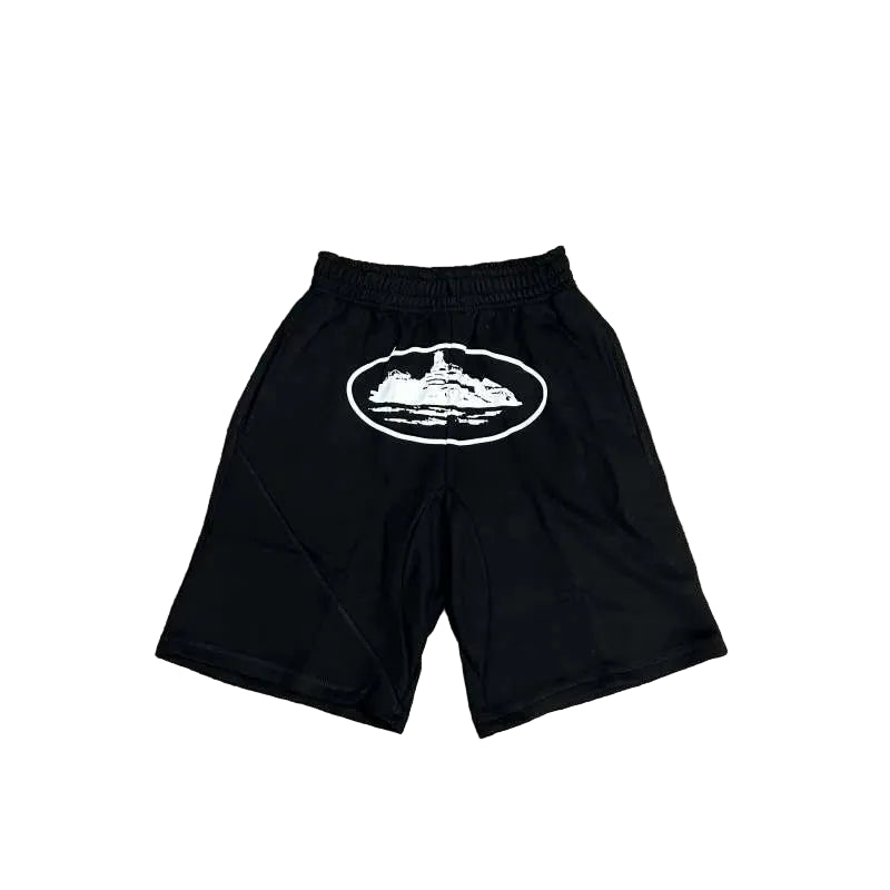 Corteiz Alcatraz Island Graphic Heavyweight Shorts black