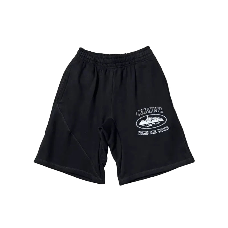Corteiz Alcatraz Island Front Oval Logo Heavyweight Shorts black